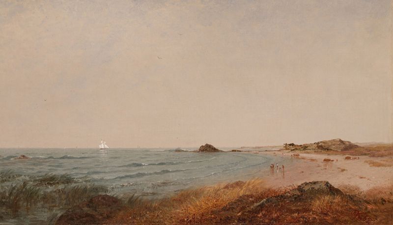 Beverly Beach, Massachusetts de John Frederick Kensett, óleo sobre lienzo que representa olas del océano y horizonte.