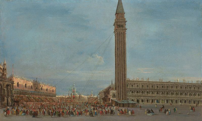 Venice, the Piazzetta San Marco with the Festival of Giovedì Grasso, oil on canvas by Francesco Guardi