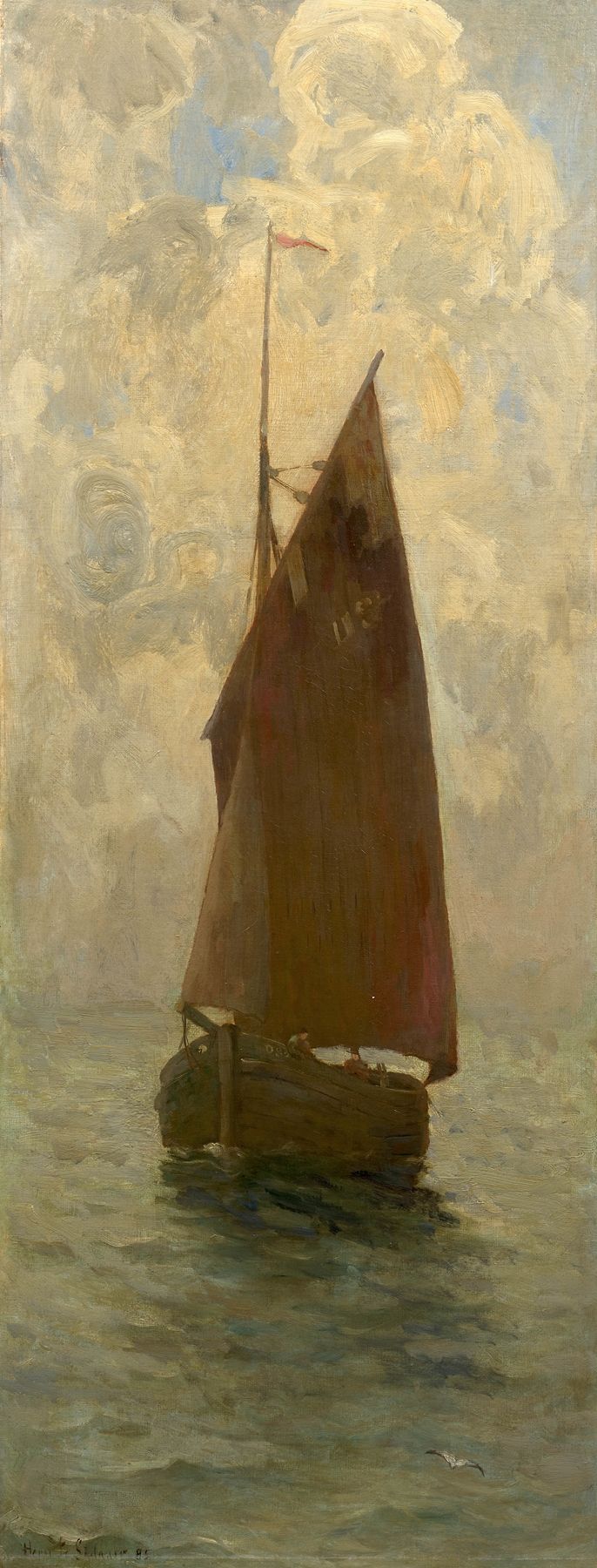Óleo sobre lienzo de Henri Le Sidaner que representa un velero en aguas tranquilas