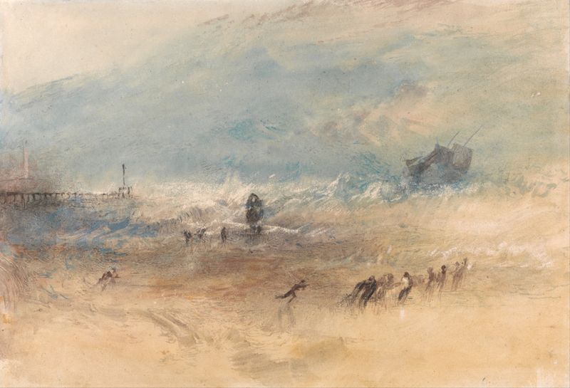 Yarmouth Sands de Joseph Mallord William Turner, pintura al óleo que representa un mar turbulento y un atardecer.
