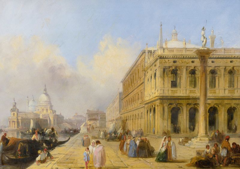 Obra impressionista de Edward Pritchett retratando o Grande Canal com água e arquitetura veneziana