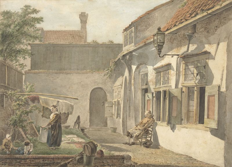 Genre scene depicting figures in an archway, oil painting by Hermanus van Brussel