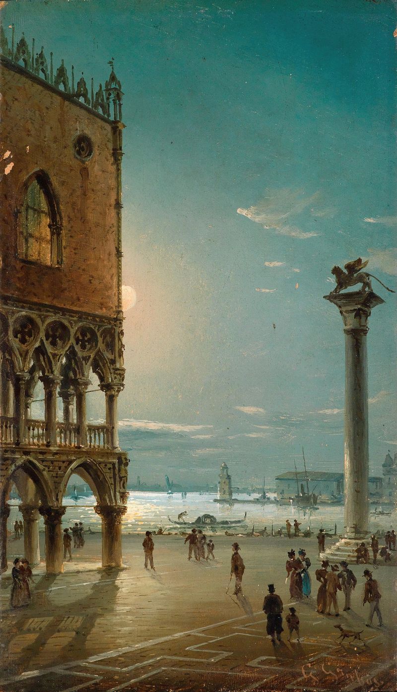 Moonlit Night on St Mark’s Square, Venice by Giovanni Grubacs, oil painting