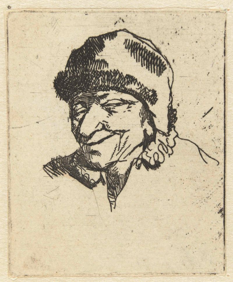 Lachende man, uma gravura de Cornelis Pietersz. Bega, retratando um homem com um sorriso alegre na sombra e na luz.