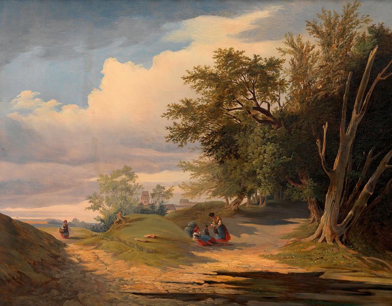 Landschaft by Anton Altmann, oil painting depicting rolling hills and sunlight.