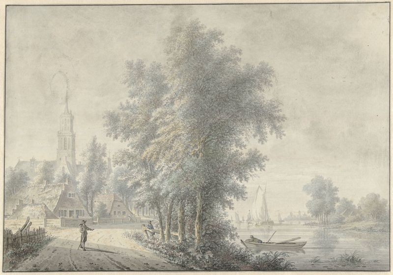 Landscape featuring a village with a church tower by Nicolaas Wicart