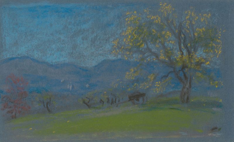 Landscape with yellow tree, oil on canvas by Arthur Bowen Davies