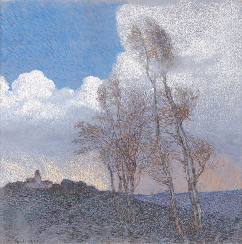 Gewitter by Friedrich Beck, oil on canvas depicting a stormy landscape with dark clouds.