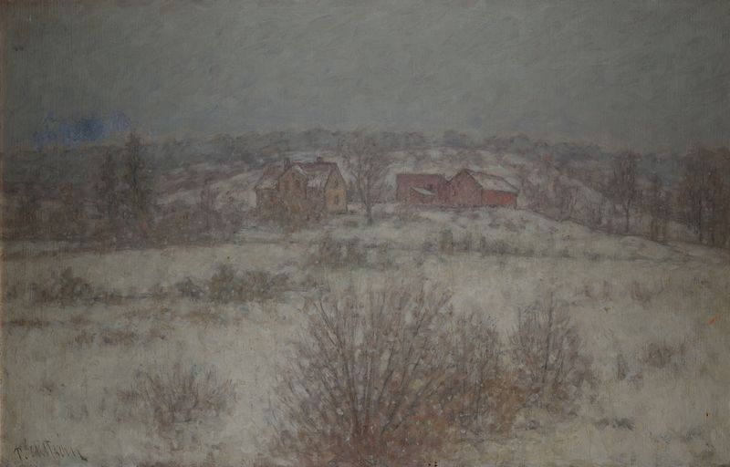 Winter Landscape at Partille by Per Ekström, oil on canvas depicting a snowy forest scene.