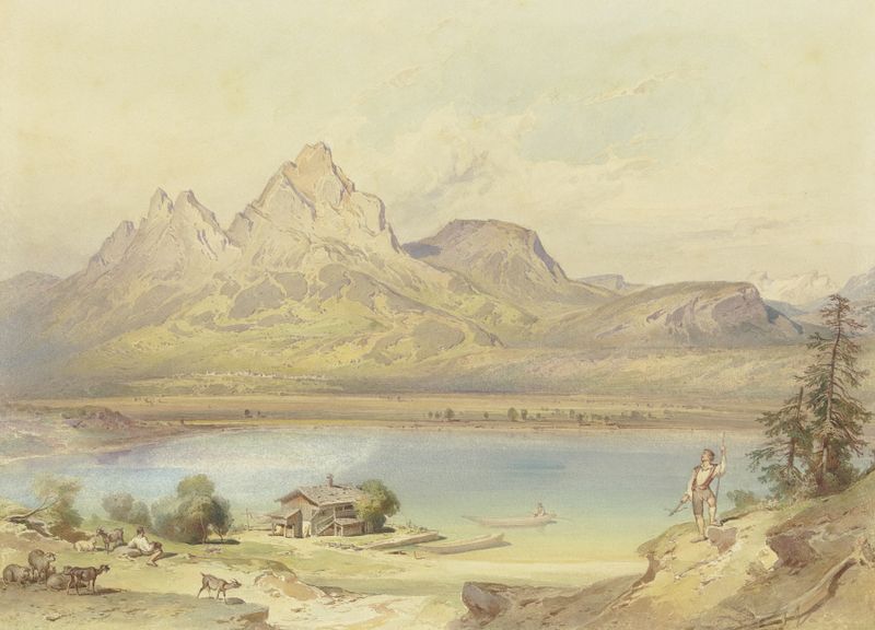 Paisagem do Lago Lucerna por Leopold Rottmann, pintura a óleo