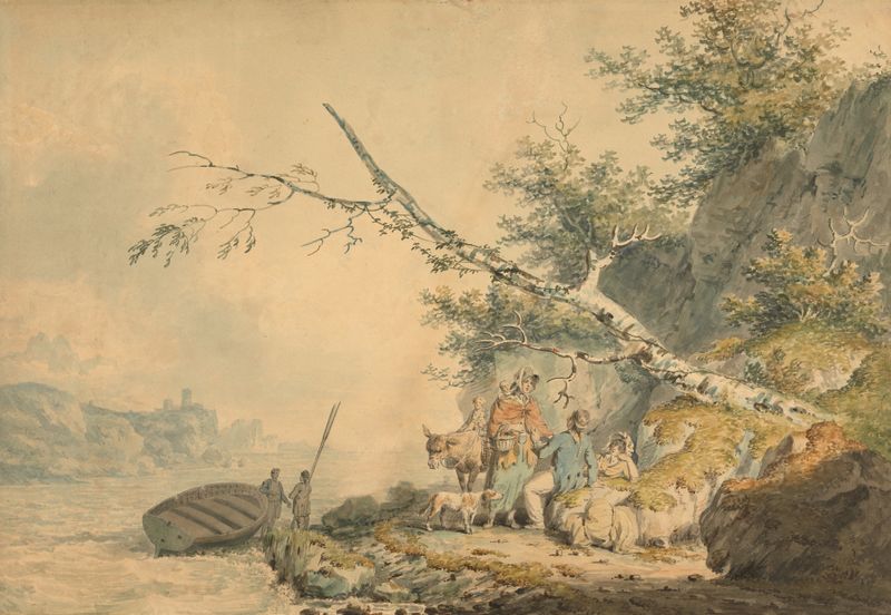 The Sailor’s Departure by Nicholas Pocock, oil painting depicting a sailor against tumultuous waves.