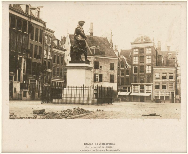 Estátua de Rembrandt em Rembrandtplein, impressão albuminada de Munnich & Ermerins