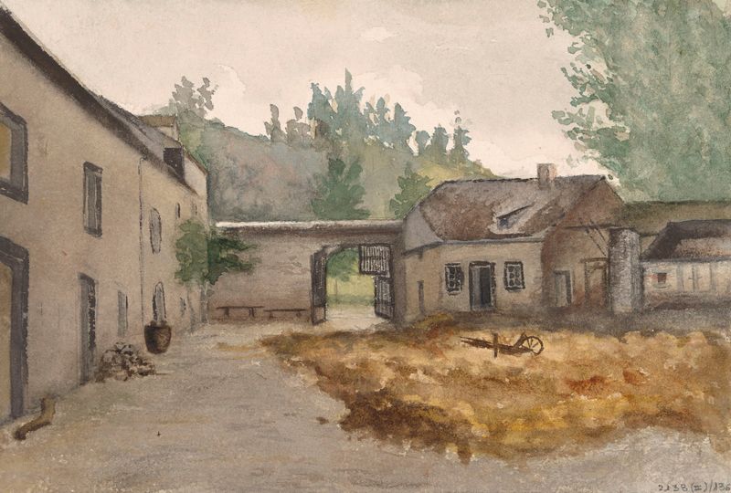 Landscape of a farm with verdant fields, oil painting by Nicaise De Keyser