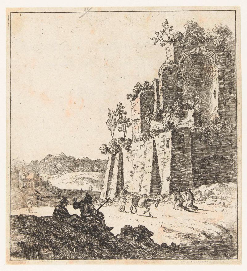 Ruinas del templo del Sol y la Luna en el Coliseo, grabado de Bartholomeus Breenbergh