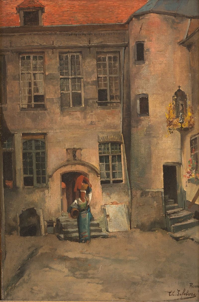 Escena de un patio romano de Charles Lefebvre, medio desconocido