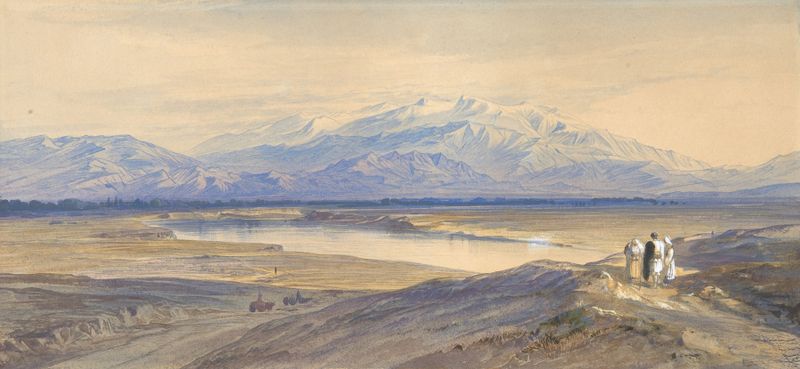 Paisagem do Monte Olimpo de Larissa, Tessália por Edward Lear, pintura a óleo