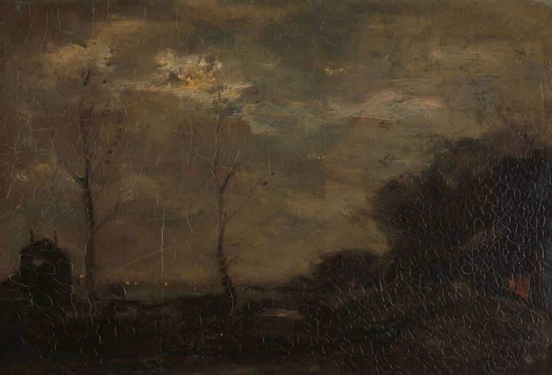 Moonlit landscape with water reflections, oil painting by Jacob Maris