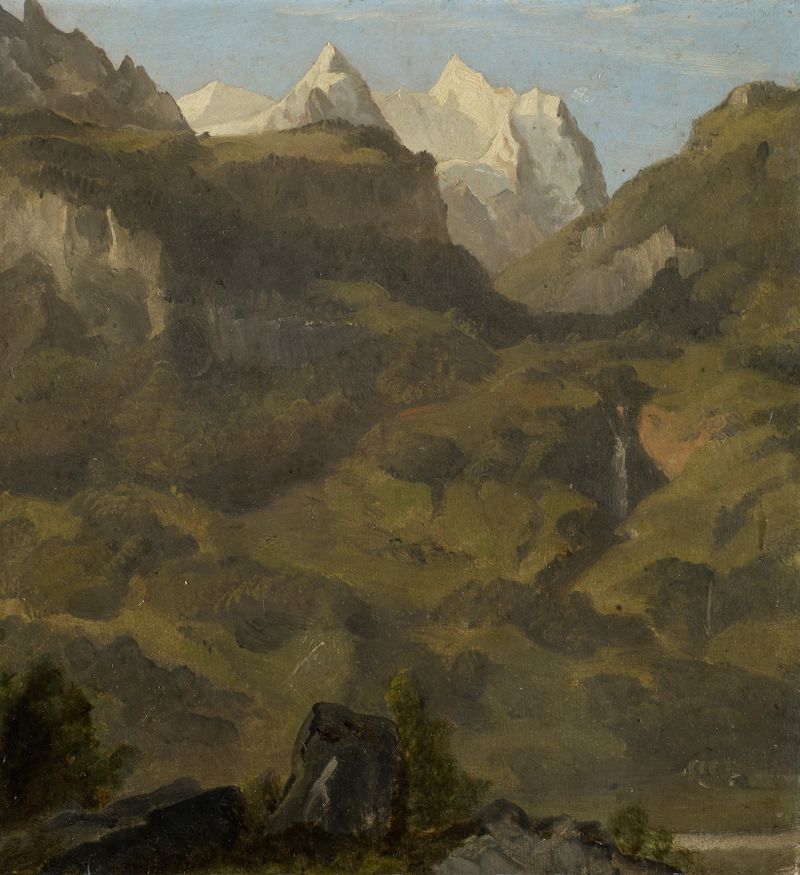 Reichenbach Falls and the Wetterhorn, oil on canvas by Jakob Christoph Miville