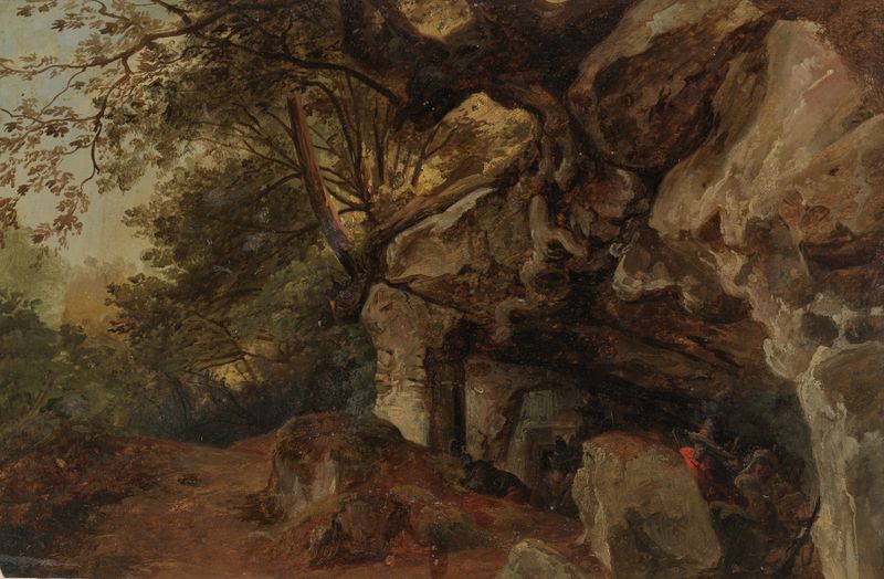 Historical scene of robbers in ambush, oil painting by Johann Baptist Kirner