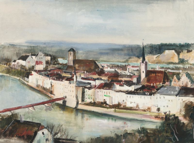 Landscape of Wasserburg am Inn by Otto Geigenberger, oil painting