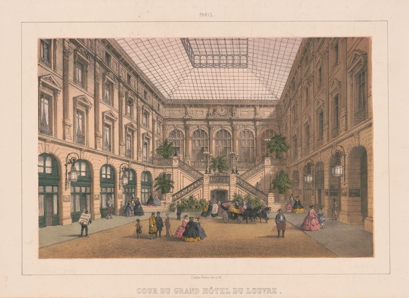Architecture scene featuring a courtyard by Charles Rivière, oil painting