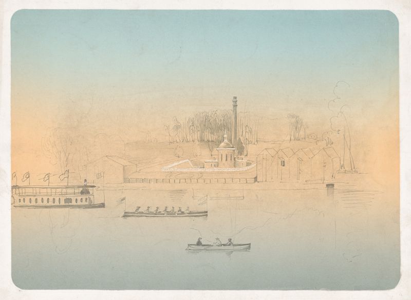 Escena de navegación en el río Schuylkill, óleo sobre lienzo de James Fuller Queen