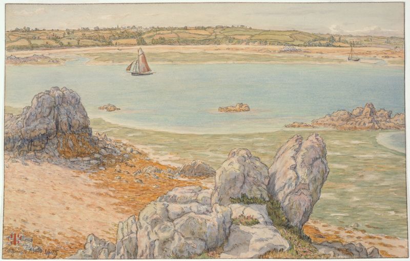 Marine scene depicting estuary and waves by Henri Rivière, oil painting