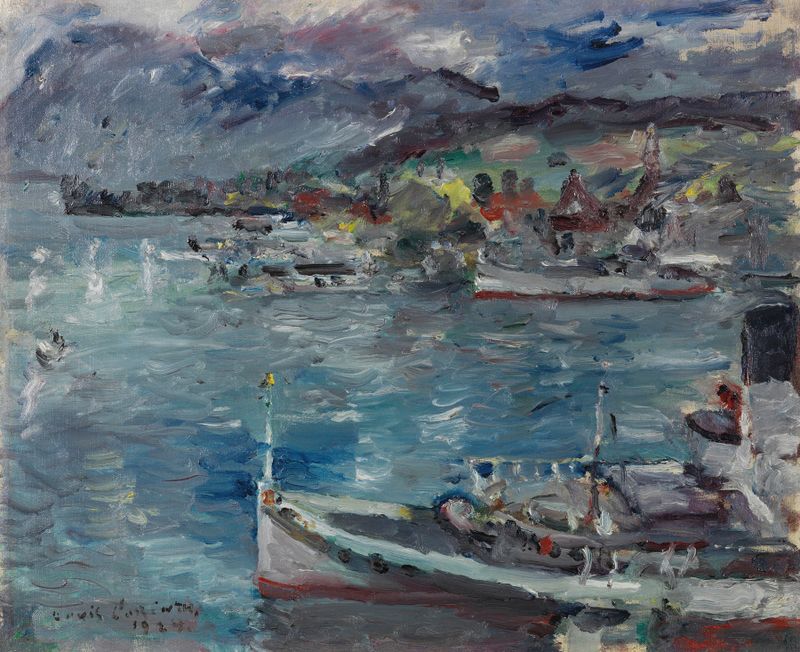 Luzerner See am Vormittag by Lovis Corinth, oil painting depicting a tranquil lake at dawn.