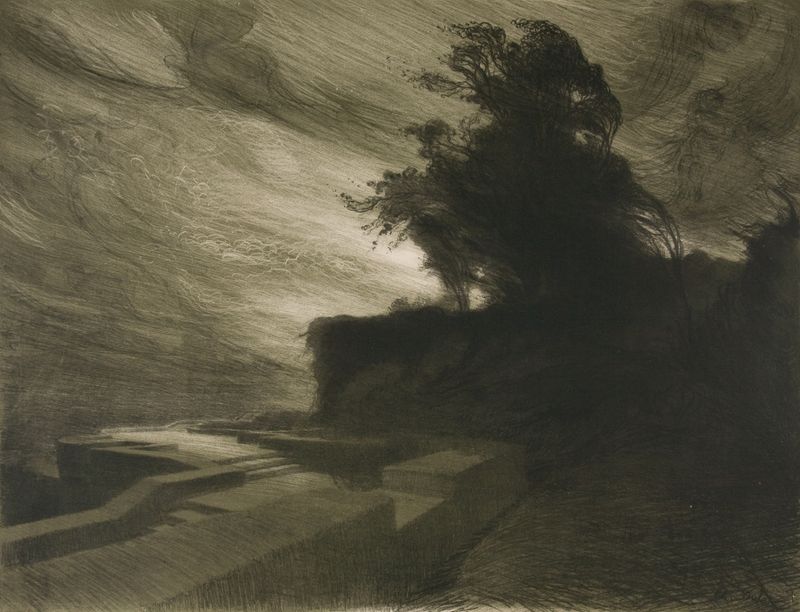 Ethereal figures in mist, oil painting by Charles Marie Dulac