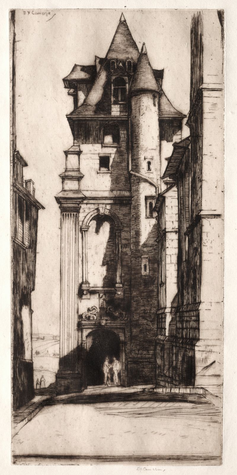 St. Aignan, Chartres de David Young Cameron, representando una torre de catedral iluminada, óleo