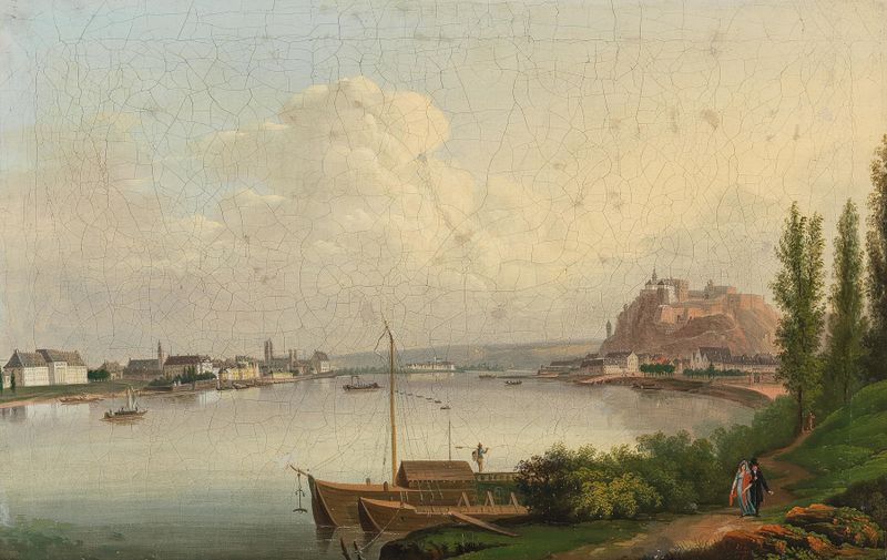 Vista de Coblenza con la Fortaleza Ehrenbreitstein, óleo sobre lienzo de Conrad Zick