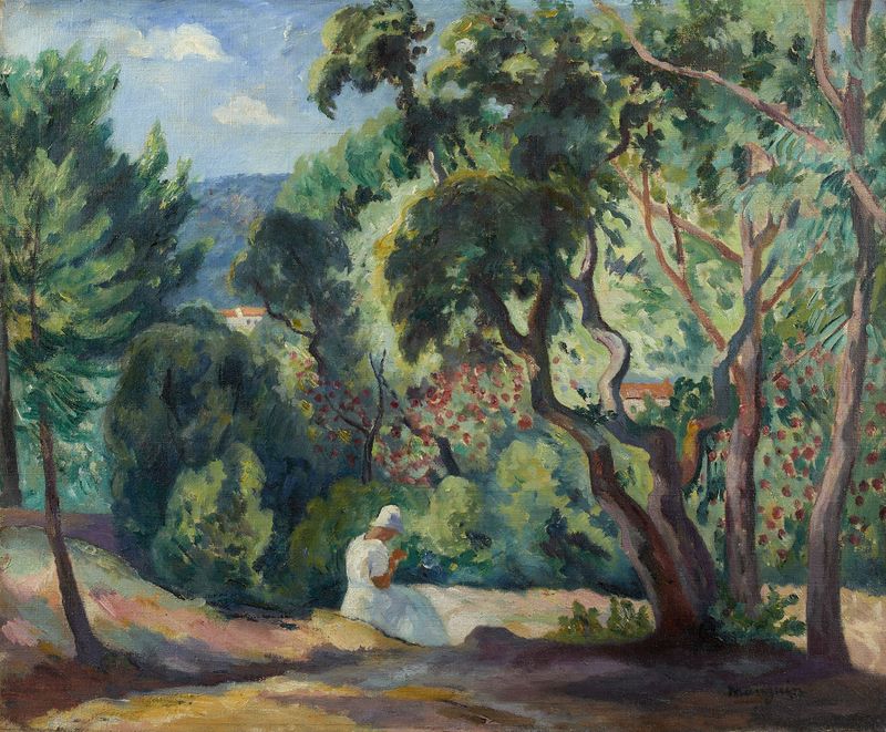 Sous-bois à la Moutte, Saint-Tropez by Henri Manguin, oil on canvas depicting a vibrant grove.