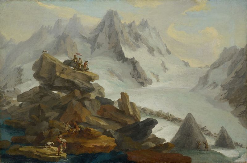 Glacier Lauteraar by Caspar Wolf, oil on canvas depicting a glacial landscape with ice formations.