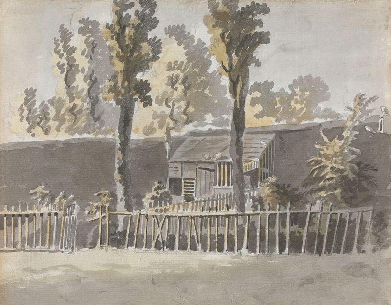Trees before a House by James Miller, oil painting depicting trees and a house.