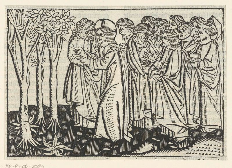 Representação religiosa de uma figueira murcha por Master of Delft, meio papel