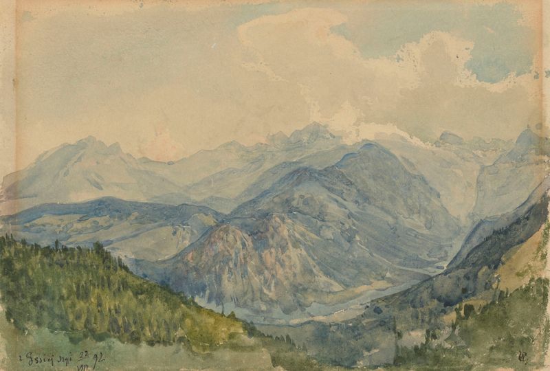 View from Gęsia Szyja Peak in the Tatra Mountains, oil on canvas by Wojciech Gerson