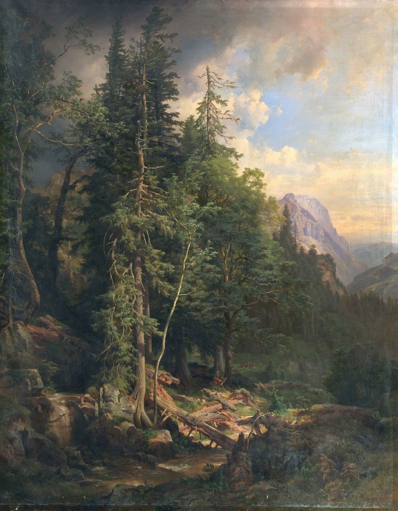 Landscape with mountains and forest by Anton Hansch, 1868