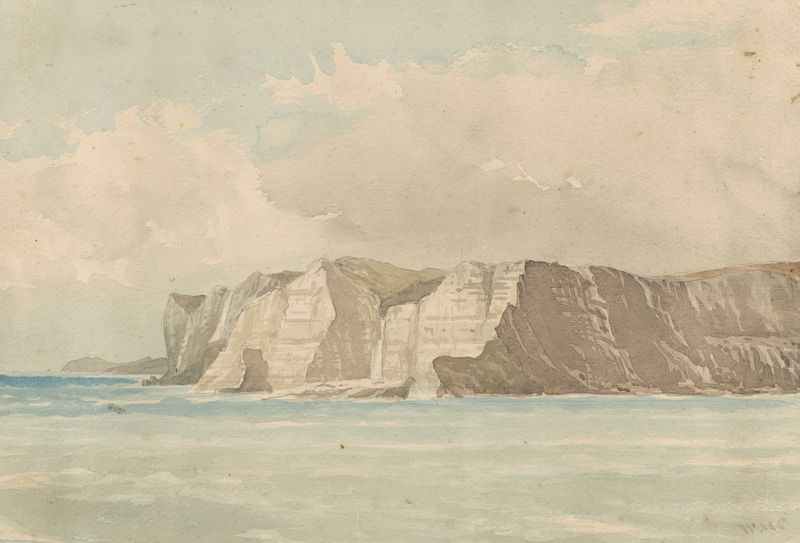Seascape by William Marshall Cooper, oil painting depicting an ocean horizon with shades of blue and gray