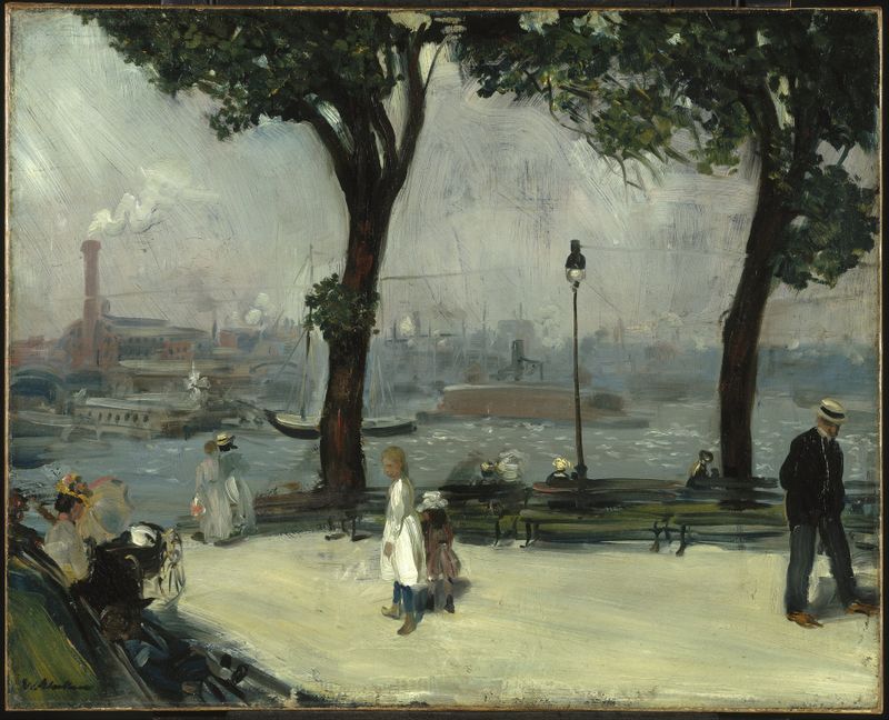 East River Park by William James Glackens, oil on canvas, depicting a river and lush greenery.