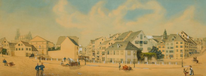 Landscape of Steinenberg und Birsig in Basel by Johann Jakob Schneider, oil painting