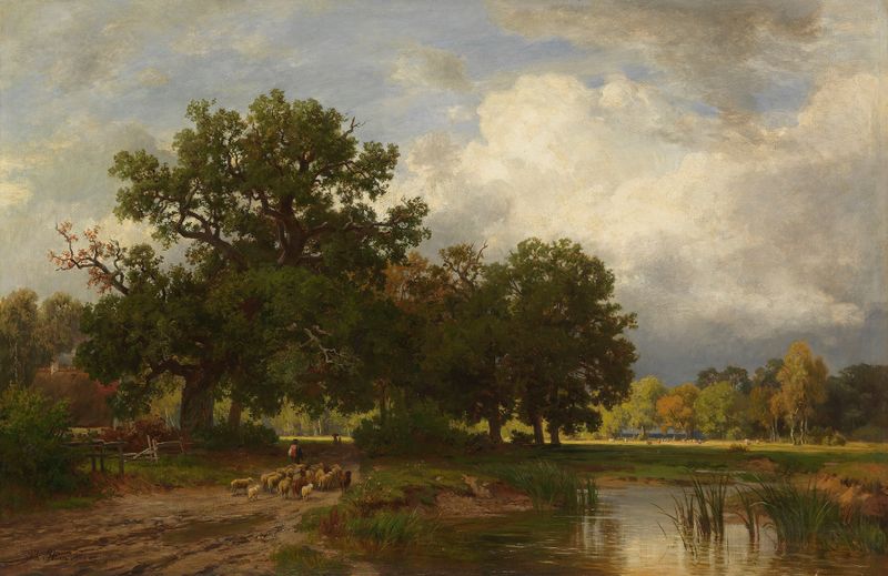 Summer landscape with sheep by Philipp Röth, oil painting