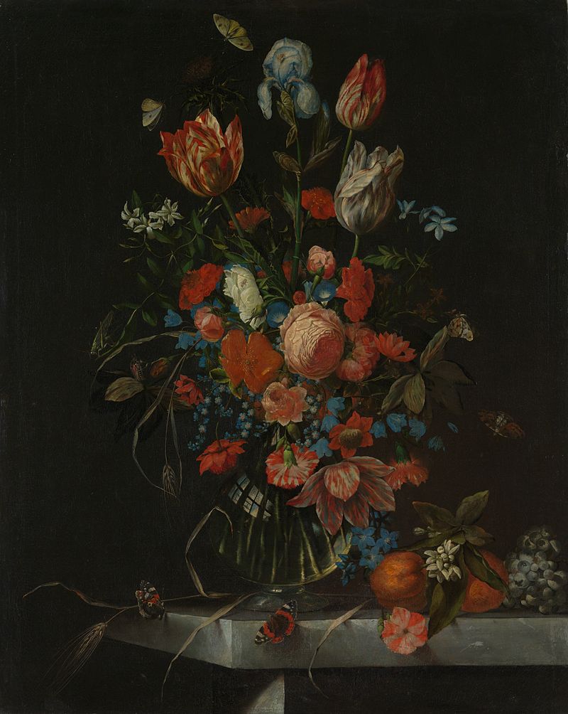 Still Life with Flowers de Ottmar Elliger, óleo sobre tela com peônias vibrantes.