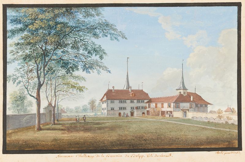 Nouveau Chatteaux de la Baronie de Belpp gravura de Johann Ludwig Aberli