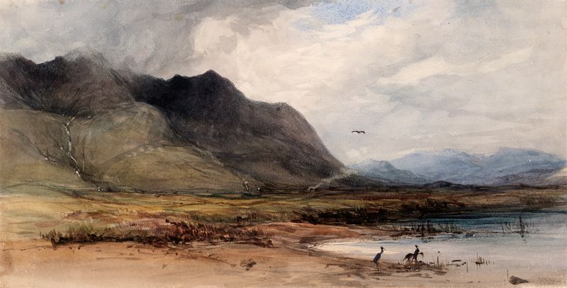 Glen Inagh, Connemara by William Evans of Eton, oil on canvas depicting a river at dawn with mountains.