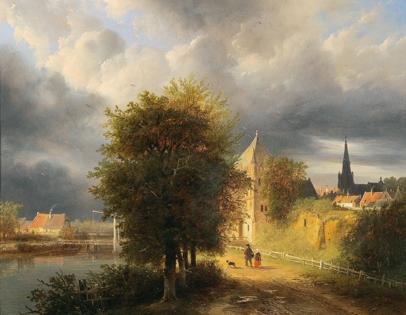 Storm Clouds over a Dutch Town by Georg Gillis van Haanen, oil painting