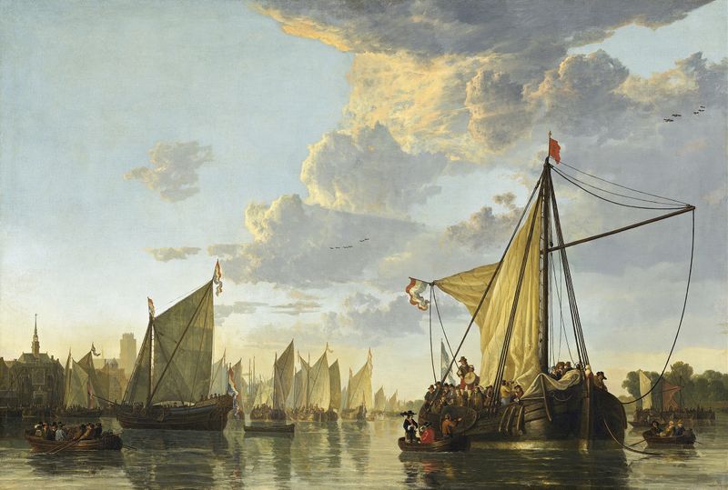 Landscape with a river and village, oil painting by Aelbert Cuyp