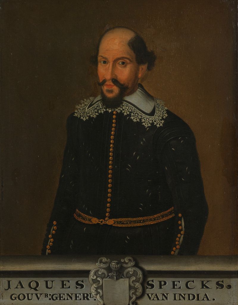 Retrato de Jacques Specx, governador-geral das Índias Orientais Holandesas, óleo sobre painel de artista desconhecido