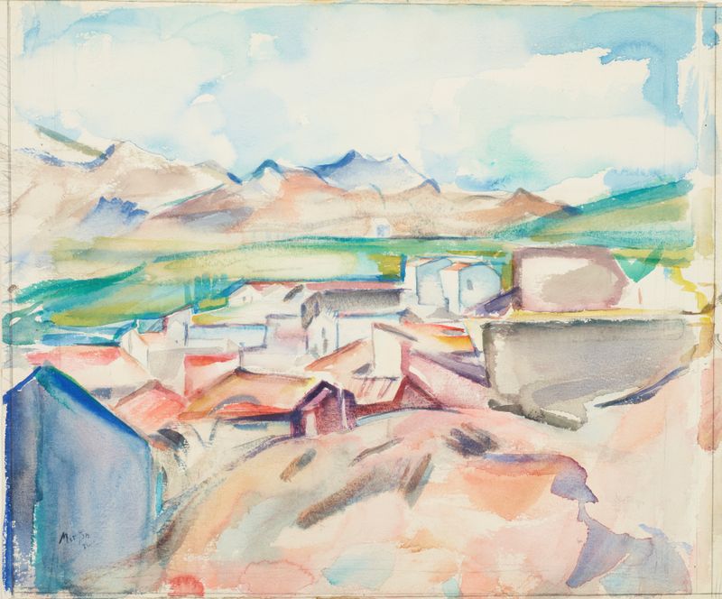 Village ensemble – Banyuls-sur-mer by Owen Merton, oil on canvas depicting a rustic village landscape