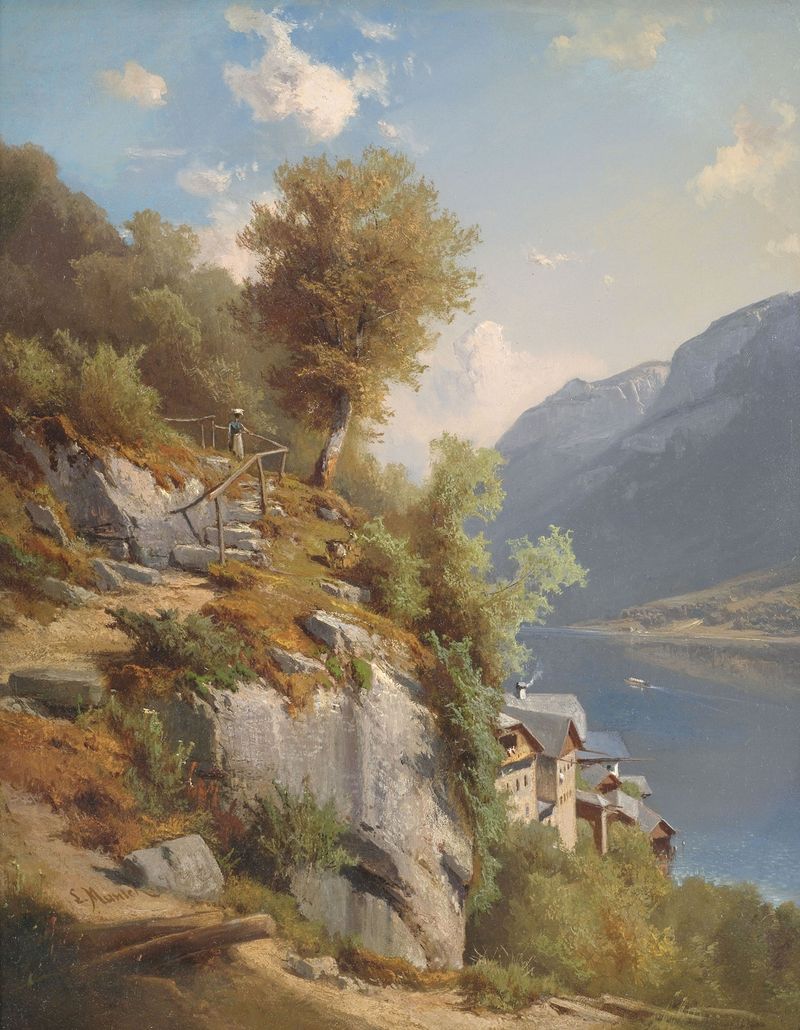 Landscape featuring Hallstätter See by Leopold Munsch