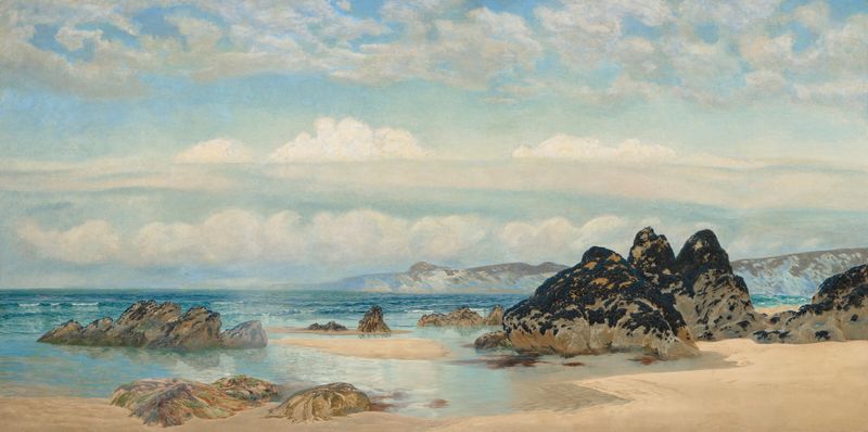 Landscape at dawn with grey hues by John Brett, oil painting